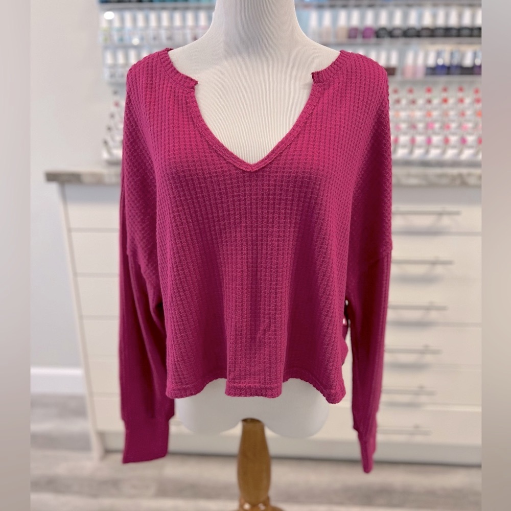 JoyLab, Women’s, Top, Long Sleeve, Waffle Knit, Open Split Neck Shirt. - Picture 1 of 7